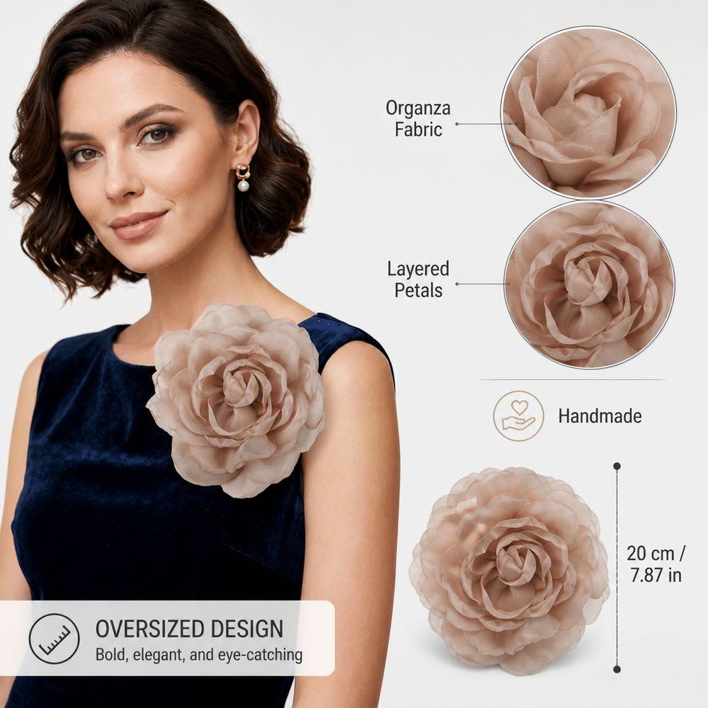 Broche Fleur en Organza Épingle à Cheveux Fleur Surdimensionnée Nouvelle Boucle pour Foulard Accessoires Vestimentaires