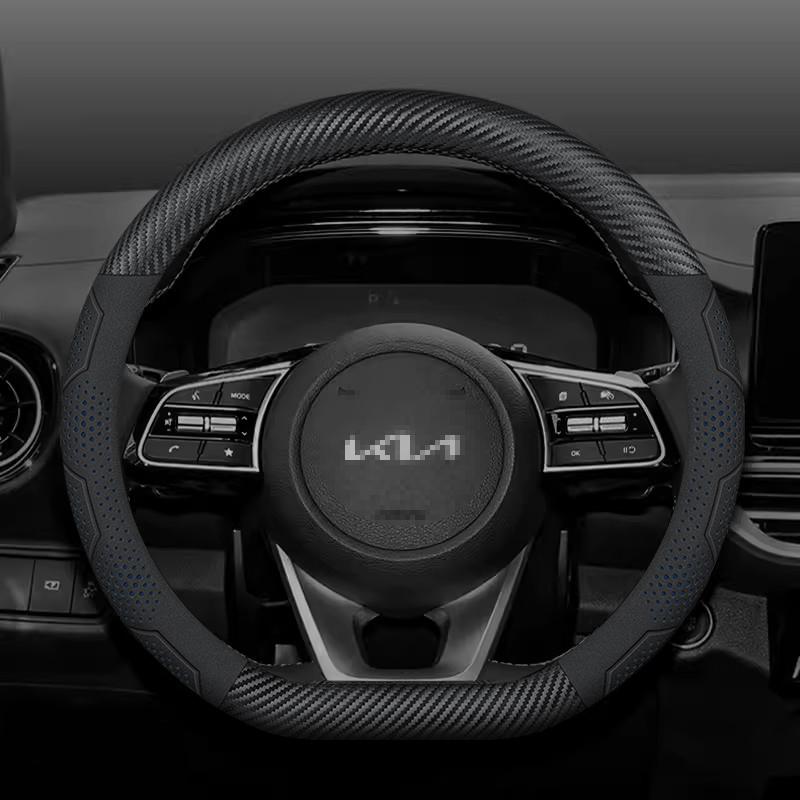 WLCT1 For Kia K5 Sportage Picanto Xceed Rio Cerato Soul Carens Seltos Carbon Fiber Suede Car Steering Wheel Cover Auto Accessories