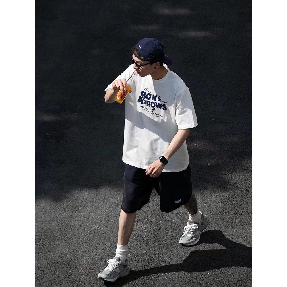 

Summer Retro Print Men s Cityboy Cotton T-Shirt - Japanese Trend, Loose Fit, Short Sleeve, Couple Style L синій