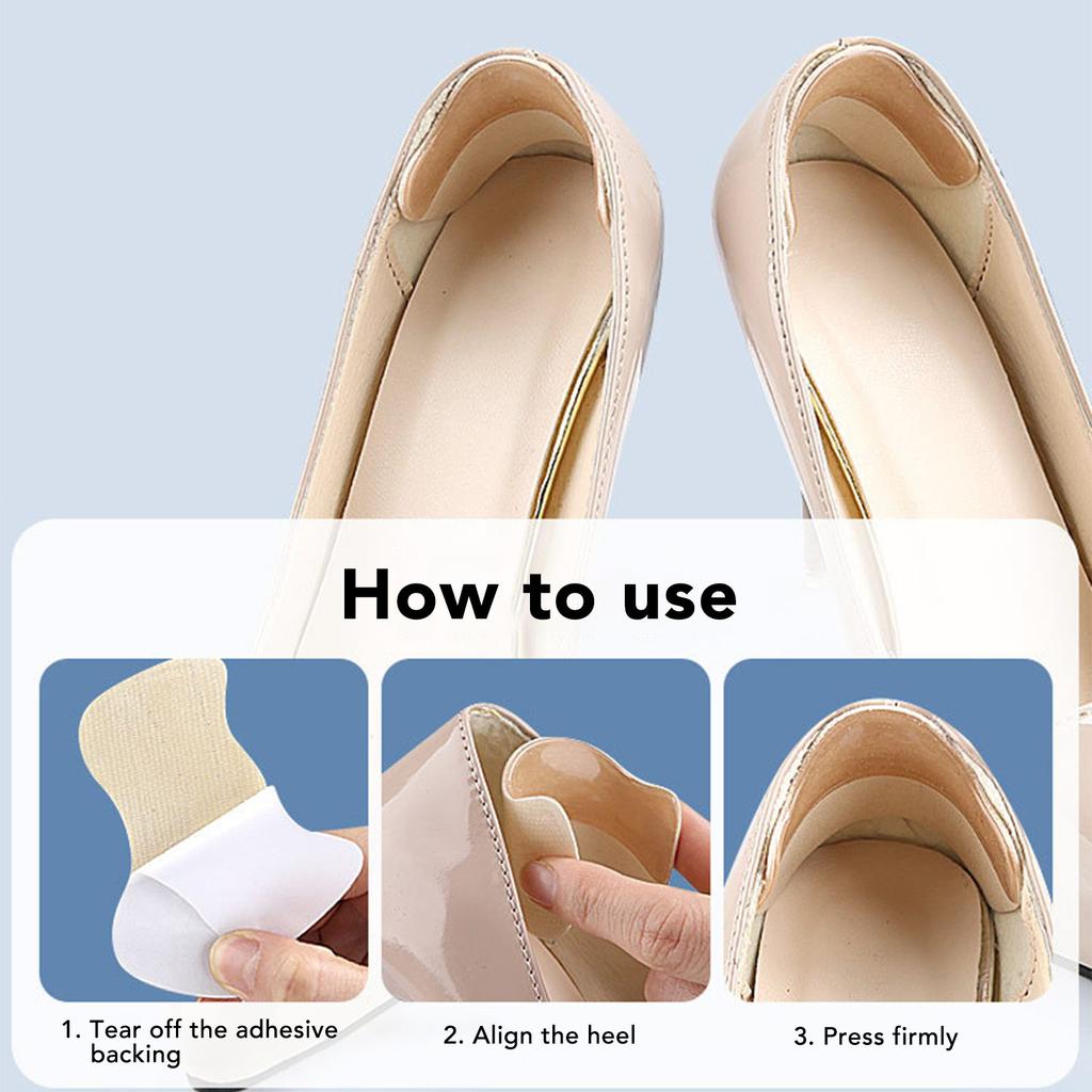 4 Pairs Heel Grips Liner Moon Shaped Cushions Inserts Soft Elastic Self Adhesive Heel Pads for High Heels PU Leather Shoes Apricot
