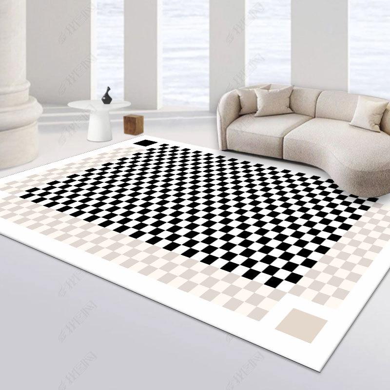 Checkerboard Plaid Living Room Carpet - Light Luxury, Large Area, Sound Insulating, Retro Style