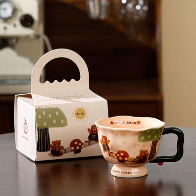 Apple Bear Cartoon Cute Ceramic Cup High Value Large Capacity Goblet Pastoral Style Opening Gift Water Cup