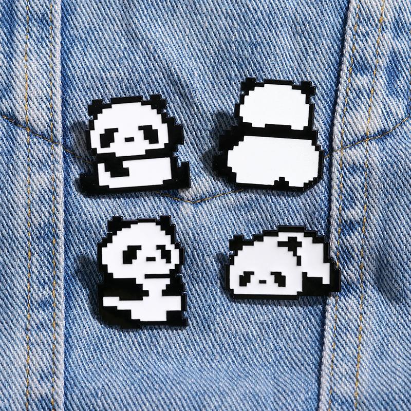 4 Styles Funny Mosaic Panda Design Enamel Brooches For Women Girls Backpack Dress Bag Pins Accessories