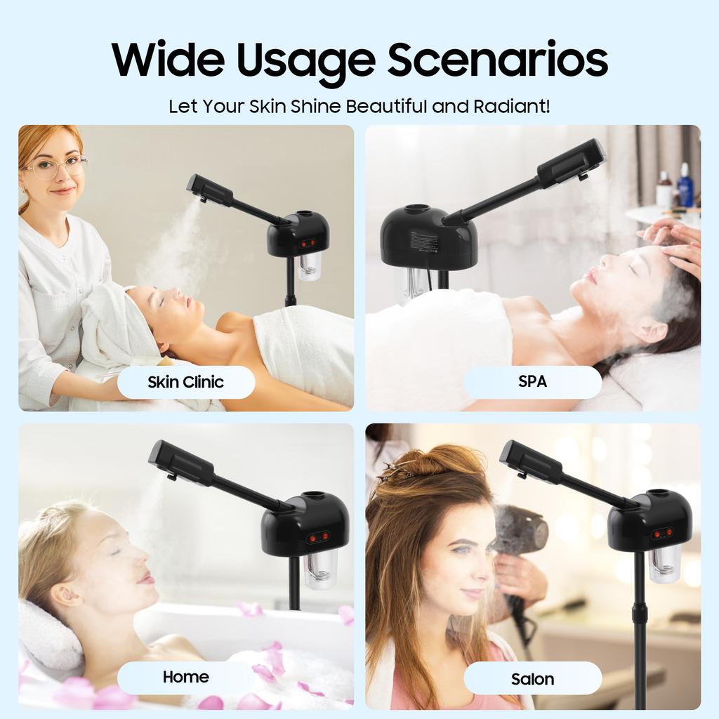Professional Facial Steamer Ozone Nano Moisturizing 0.2Gal Large Tank 360° Rotation Home SPA Skin Care for Face Beauty Salon
