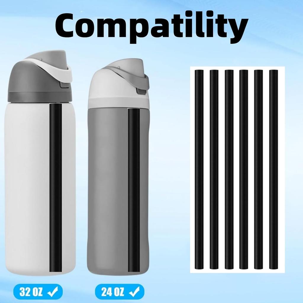 6PCS Replacement Straws for Owala Water Bottle 24 Oz 32 Oz, Reble Plastic Food Grade Drinking Straws with Cleaning Brush Compatible for Owala Cup