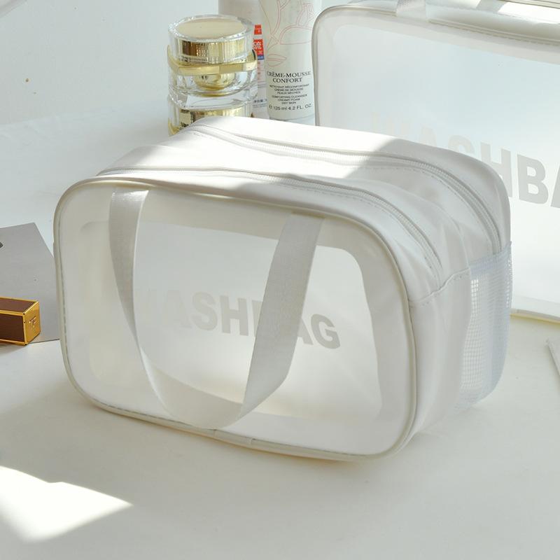 Handheld Large Capacity Travel Transparent Toiletry Bag Pu Waterproof Frosted Makeup Cosmetics Storage