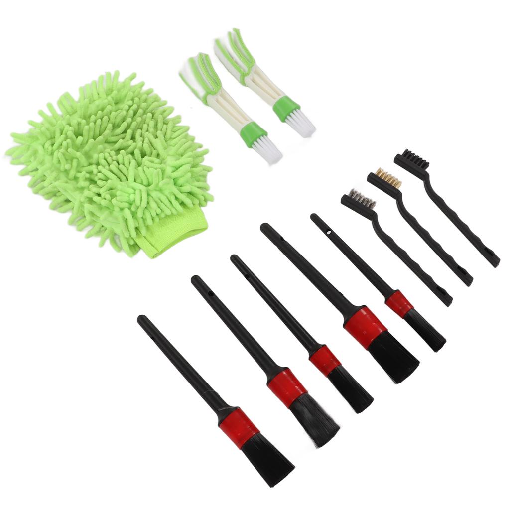 11PCS Car Cleaning Detailing Brush Set Interior Exterior Plastic for Wheels Windshield Wipers Window GlassGreen
