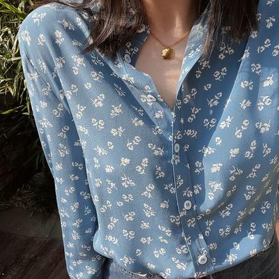 French-style Romantic Retro Small Floral Shirt Printed Literary and Fresh with A Sense of Design Long-sleeved Shirt for Layering