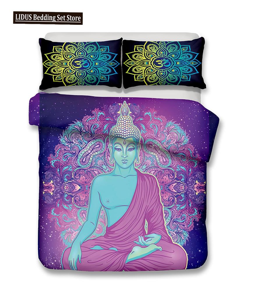 Buddha Duvet Cover Set Religion Mandala Style 3D Print Comforter Cover King Queen Size For Kids Teen Adult Polyester Bedding Set