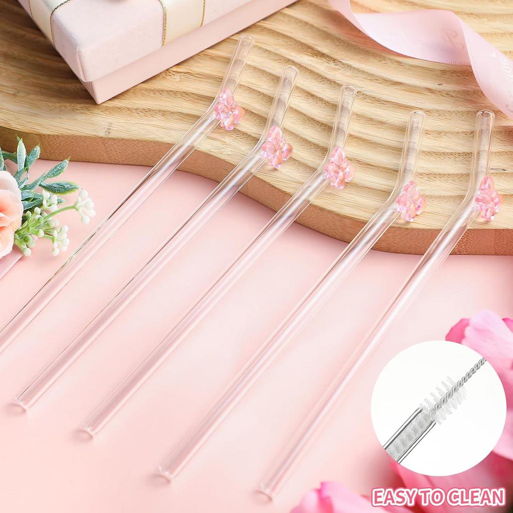 Straw Glass Straw Reusable Clear Bent Cute Straws for Drinking Smoothie Cocktail Shakes Beverages