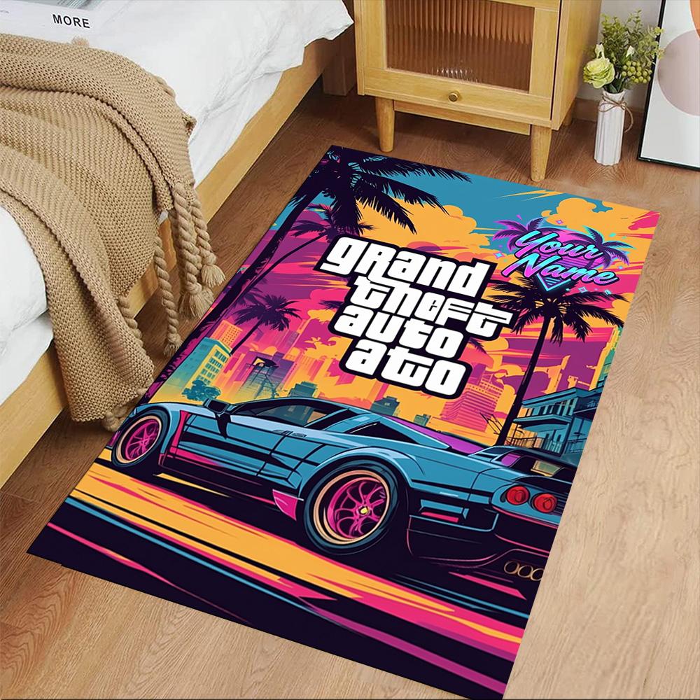 Grand Theft Auto Customize Text Floor Mat Perfect for Kitchen Bedrooms Game Room Living Rooms Anti-slip Rug Decorate Offices
