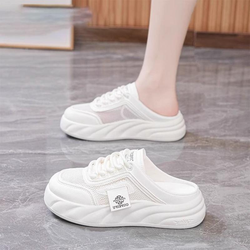 

Женские летние новые сетчатые ленивые туфли с головой в педальной сумке и полуволочащиеся, женские дышащие шлепанцы на толстой подошве 40 белый