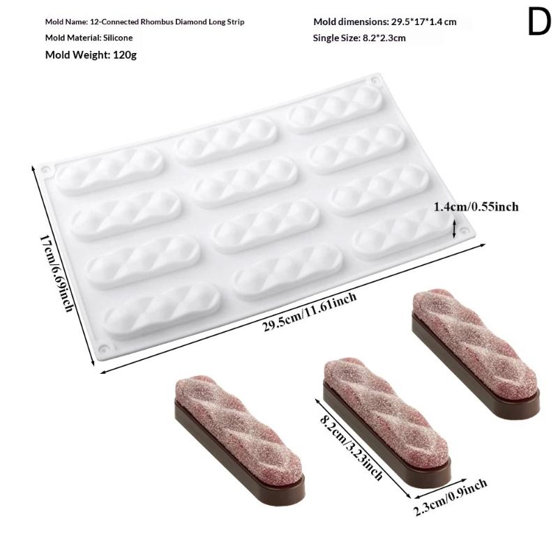 6/8/12 Cells Chocolate Eclair Dessert Bakeware Long Strip Puffs Baking Mold Finger Shaped Puff Pastry Mold Kitchen Silicone Mold