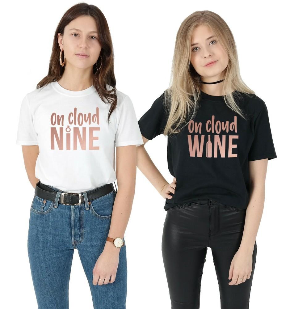 

On Cloud Nine Wine T-shirt Shirt Matching Set Wedding Gift Hen Do Party Funny 2XL