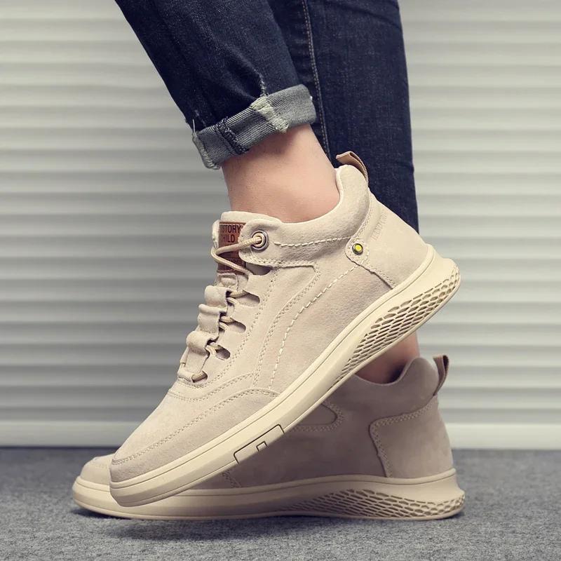 Fashion Hot Sale Brand Men Sneakers Fashion Casual Leather Ankle Boots Male Handmade Leather Sport Shoe Antiskid Lace-Up High Top Boot