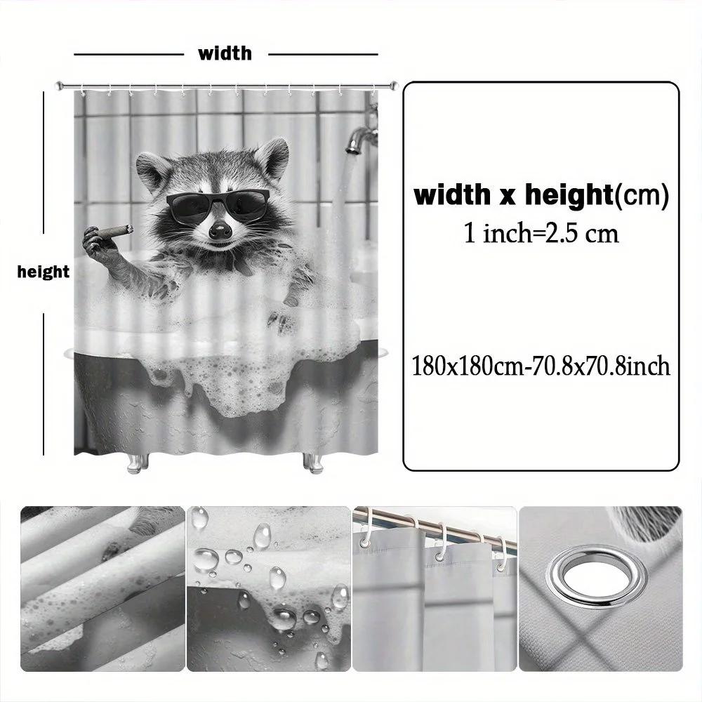 1 Stück verspielter Waschbär in seifiger Badewanne Duschvorhang mit übergroßer Brille & Zigarre - Lustige Polyester Badezimmerdekoration, 70x70 Zoll
