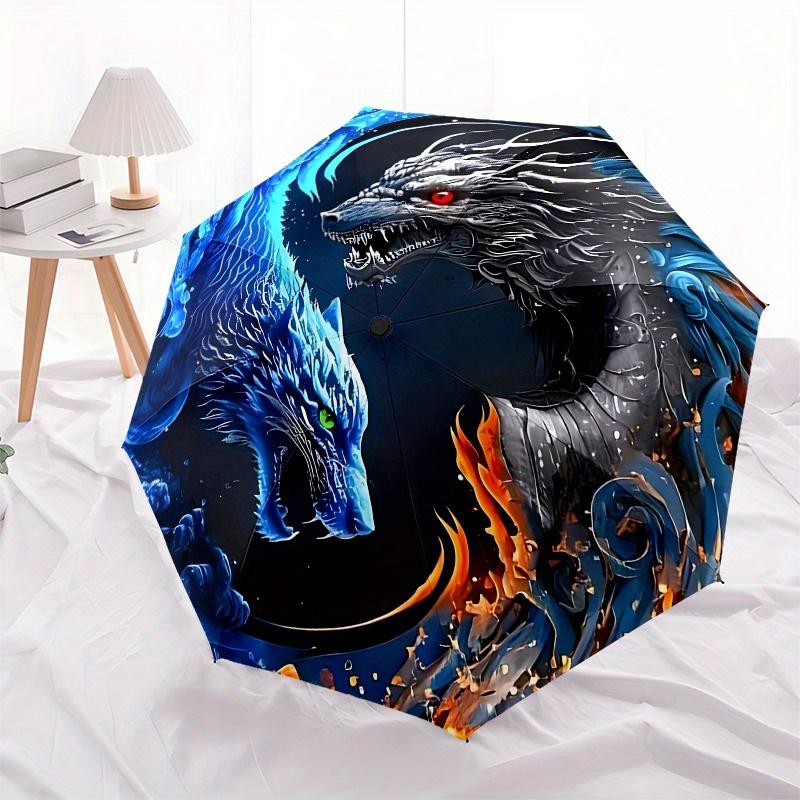 Yin Yang Dragons: Water & Fire Fantasy ArtworkUmbrella, Portable 3-Fold Compact Umbrella for Men & Women Gift