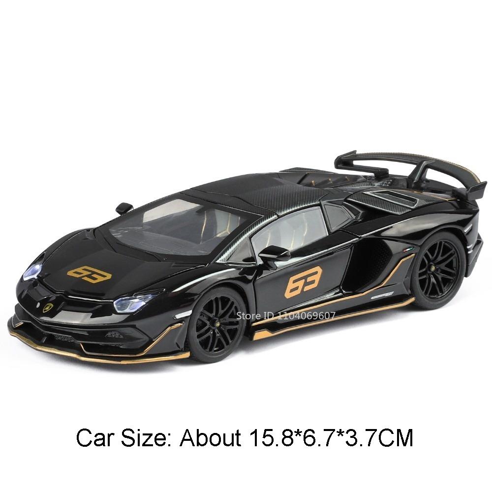 Scale 1:32 SVJ63 LP770 Car Model Toy Doors Opened Sound Light Sports Cars Models Alloy Body Rubber Tires for Children's Toys