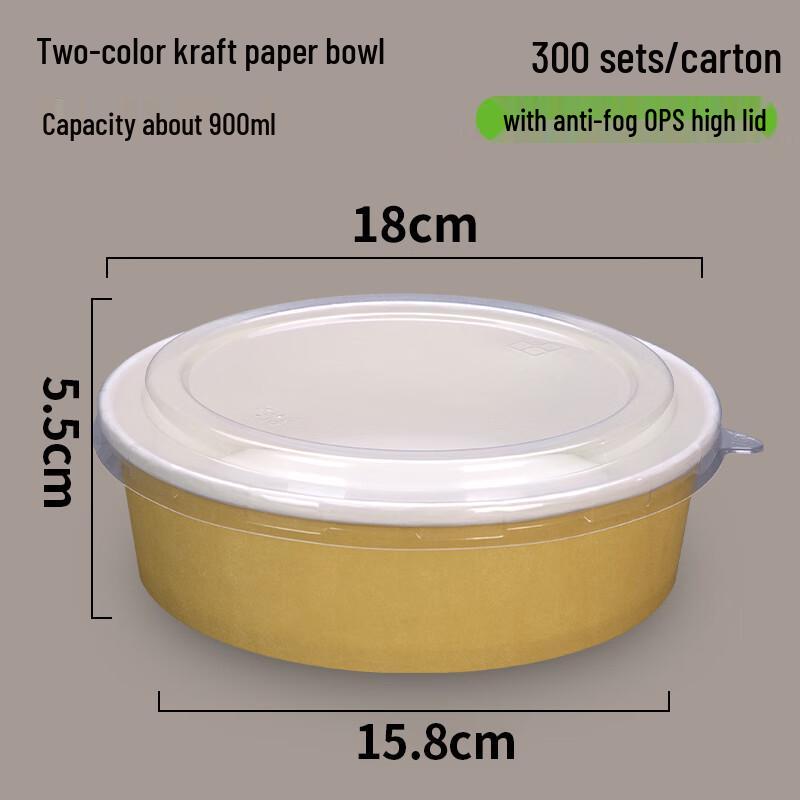 900ml Einweg-Zweifarbig-Kraftpapier-Schüssel mit OPS-Deckel