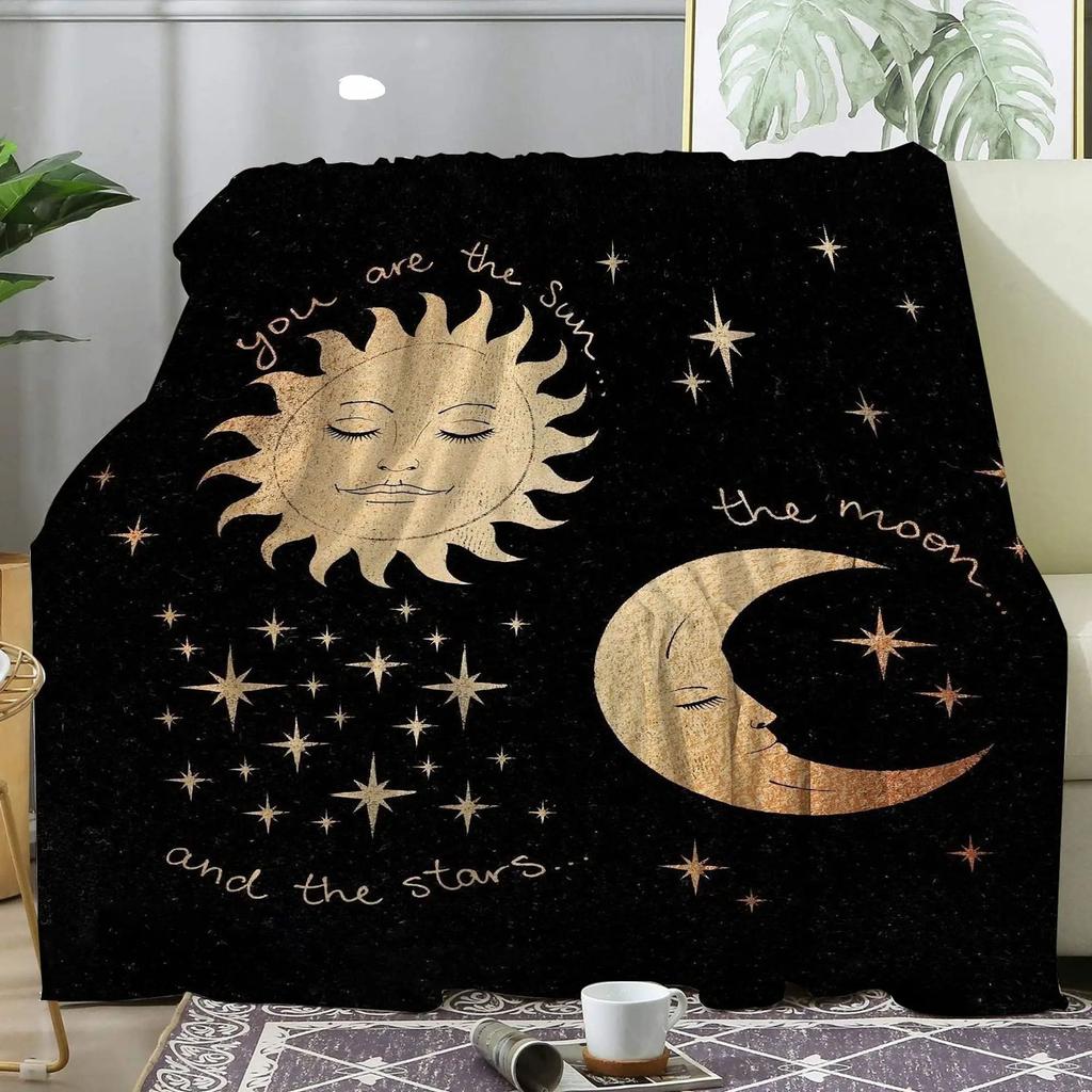 Bohemian Blanket Sun Moon Starry Sky Black Flannel Blanket
