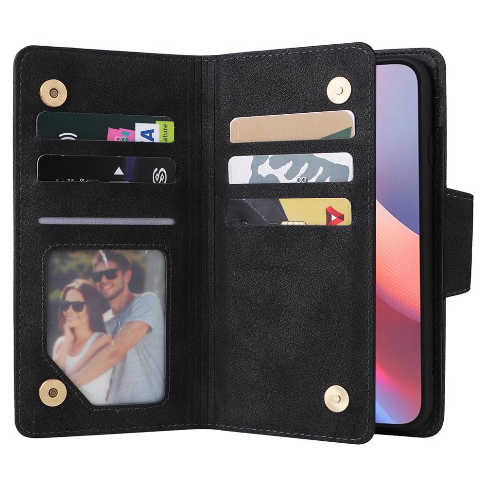 

For iPhone 16e Case Zipper Wallet Leather Stand Phone Cover Rivet Decor Rose Gold