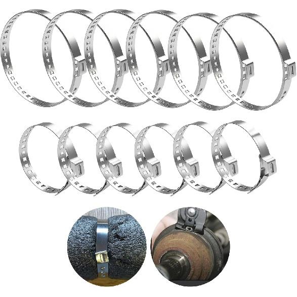CV Boot Clamp Plier with 20PCS 304 Stainless CV Boot Clamps, 10PCS Small and 10PCS Large Single Ear Hose Clamp, Drive Shaft CV Axle Boot Clamp Clamps Only (12pcs)