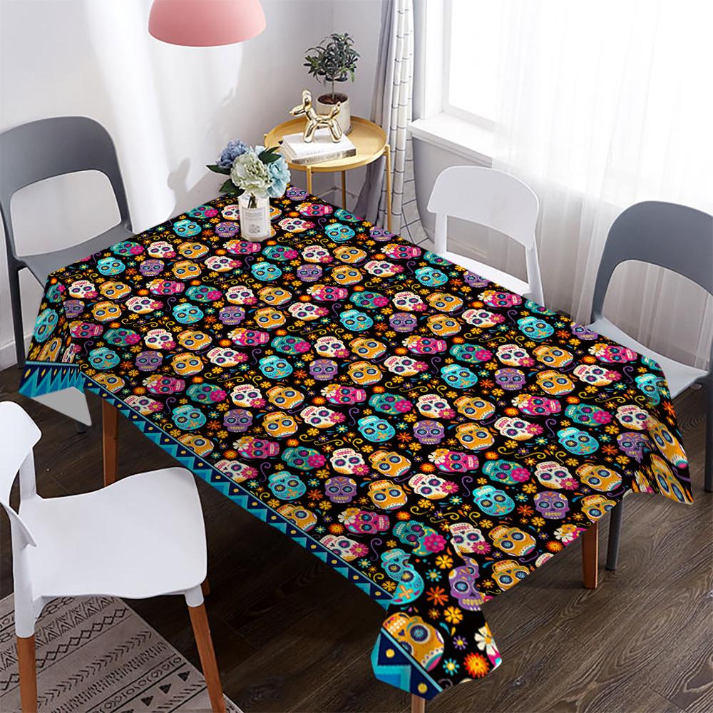 Halloween Mexico Day of The Dead Sugar Skull Flower Fabric Tablecloth Table Decor Waterproof Tablecloth for Table Party Supplies