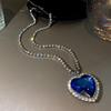 Luxury Classic Blue Ocean Star Inlay Zircon Chin Crystal Pendant Necklace for Women Weding Party Trendy Temperament Jewelry Gift