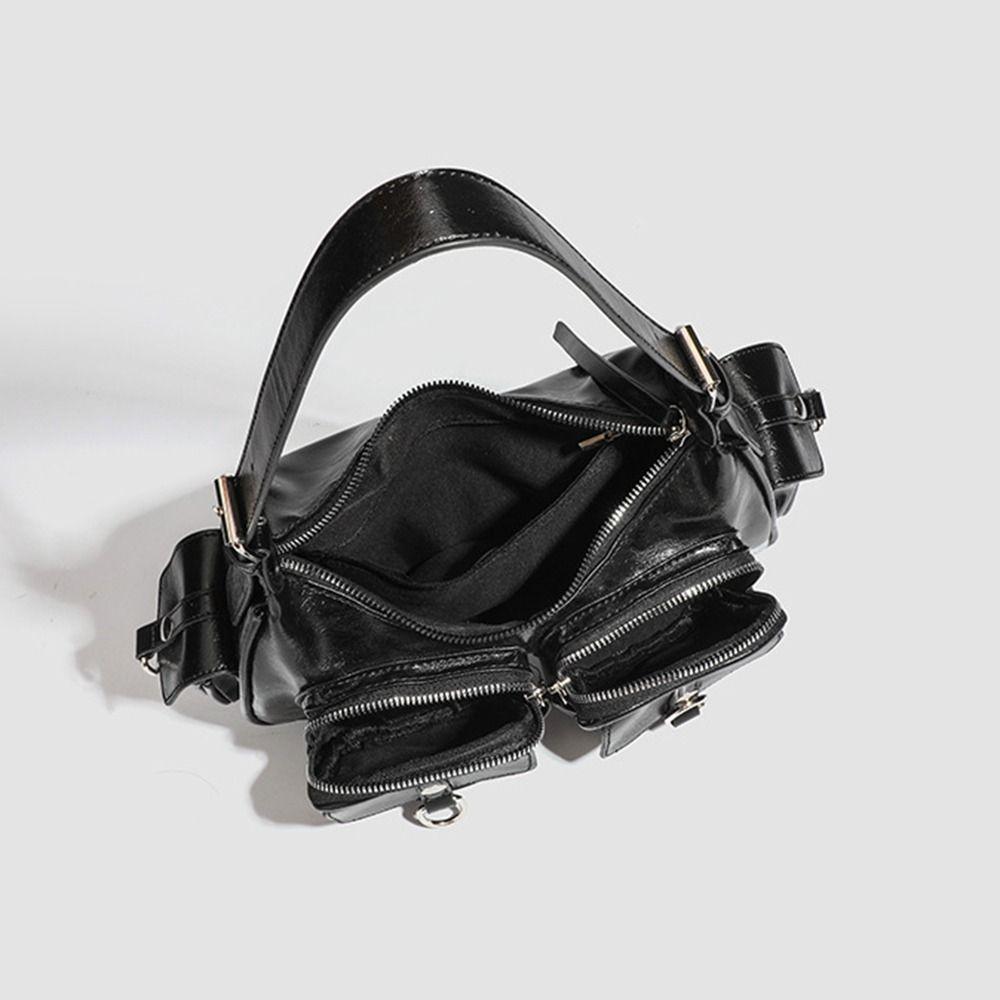 Simple Y2K Retro Shoulder Bag Multi-pocket Spicy Girl Vintage Underarm Bag Korean Handbag Motorcycle Bag Shopping