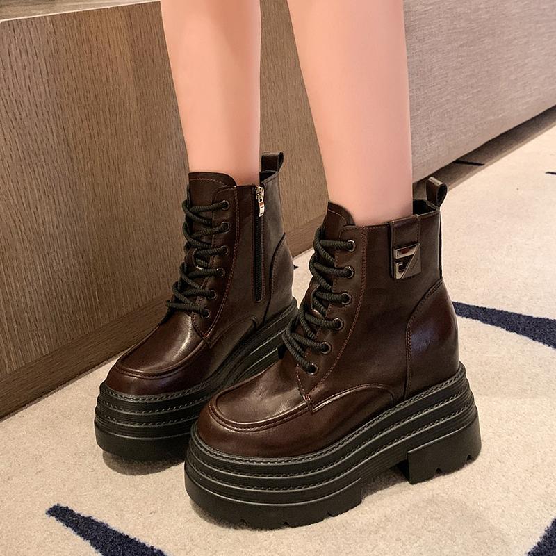 Fashion 10CM Women Thick Heels Ankle Boots 2025 Winter Warm Fur Chunky Sneakers Plush High Heels Platform Leather Motorcycle Boots Woman