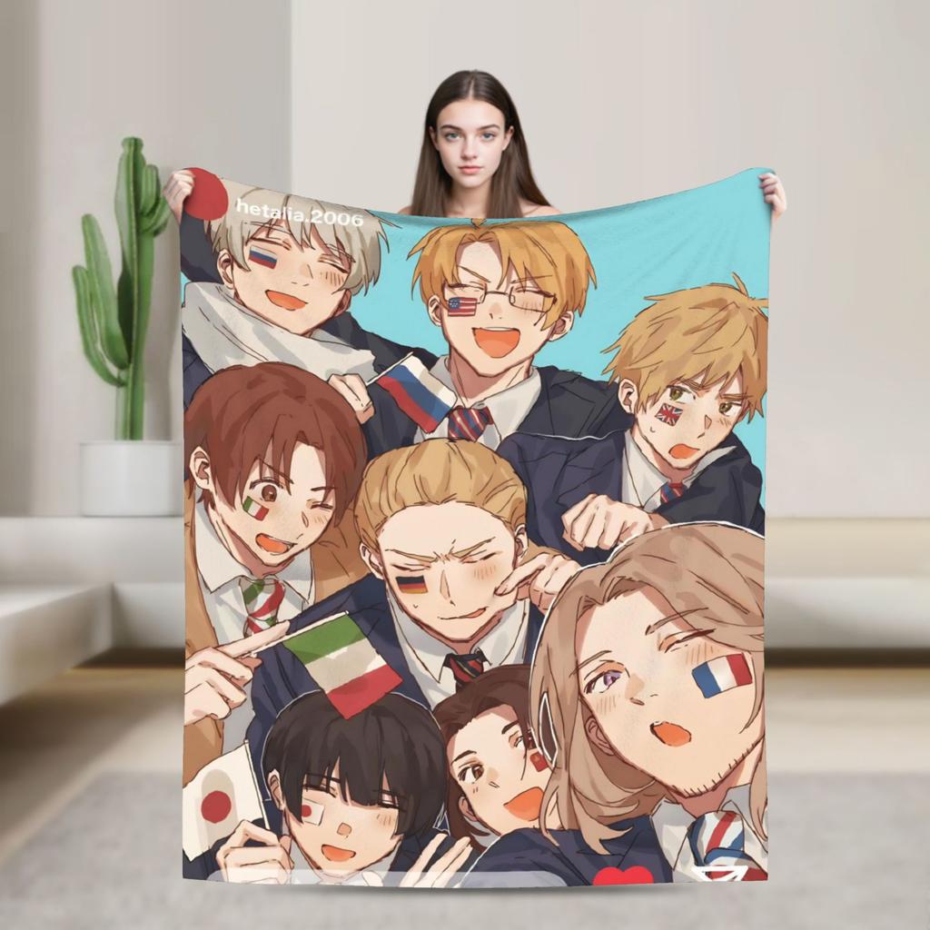 America Hetalia Anime Blankets Flannel Print  Multi-function Warm Throw Blanket for Bedding Car Bedding Throws
