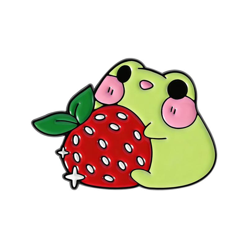 Cute Frogs Princess Enamel Pins Strawberry Mushroom Bookworm Brooches Lapel Badge Cartoon Froggy Jewelry Gift for Friends