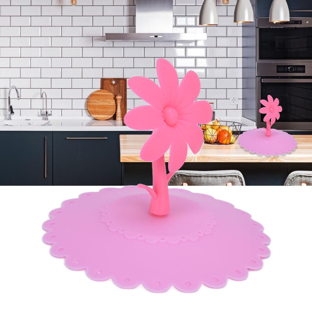 Silicone Lid Dustproof Hot and Cold Beverage Cup Cover with Flower Shape Handle for Kitchen Home