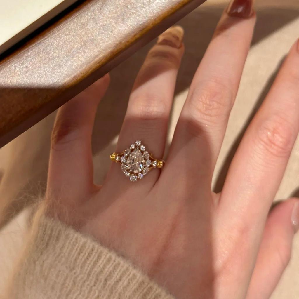 925 Silver Plated 18K Gold Elegant Cut Square Synthetic Zirconia Engagement Ring Adjustable Sparkling Bridal Jewelry Wedding Gif