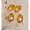 Eetit New Stainless Steel Simulated Pearls Leaf Stud Earrings 18K Golden Plated Chic Daily Jewelry Hypoallergenic