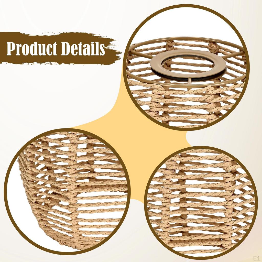 Rattan Lamp Shade Hanging Light Cover E27 E26 Compatible Farmhouse Casual Pendant Only