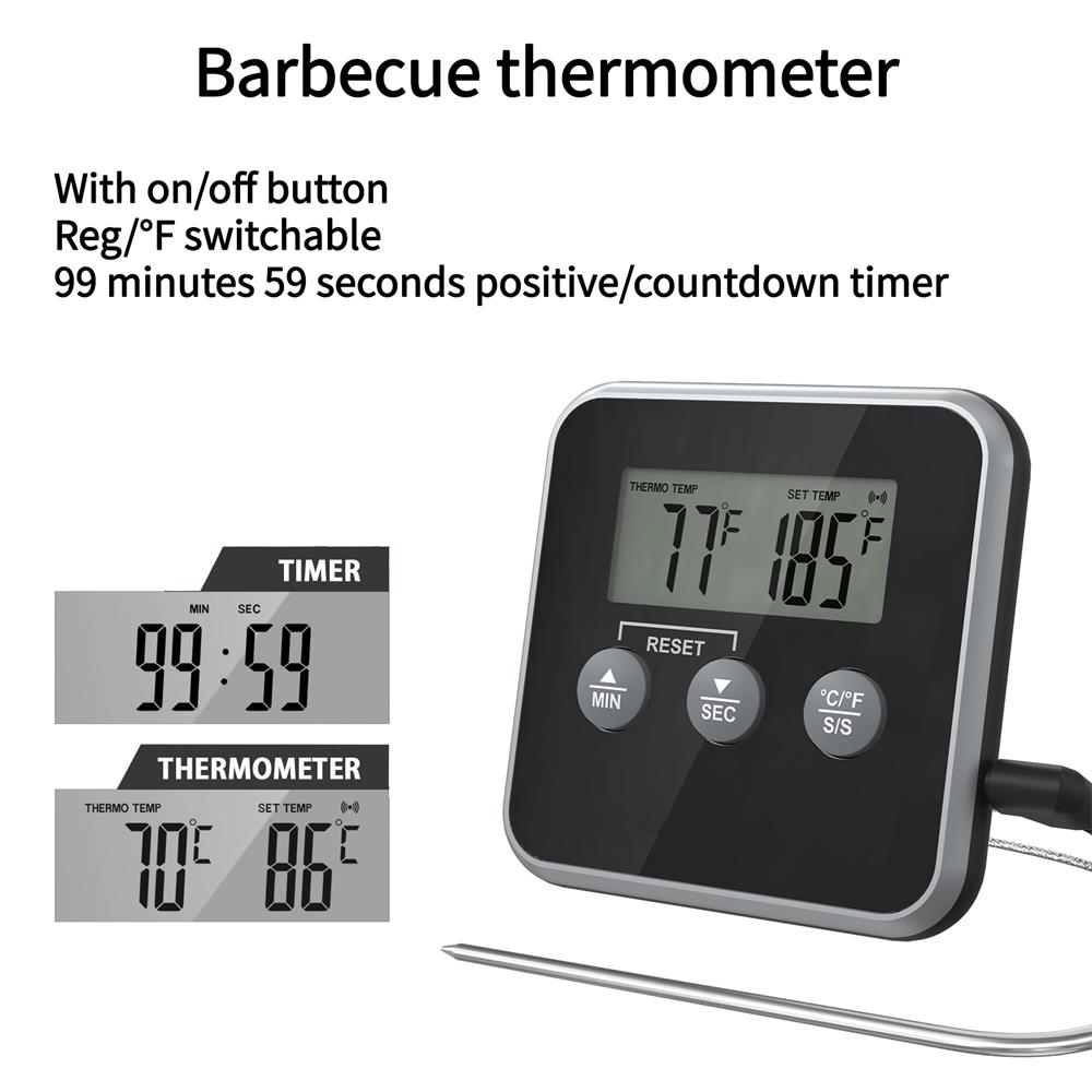Termômetro Digital de Cozinha para Cozinhar Carne Alimentos Temperatura Para Forno Churrasqueira Grelha Função Timer com Sonda Medidor de Calor para Cozinhar
