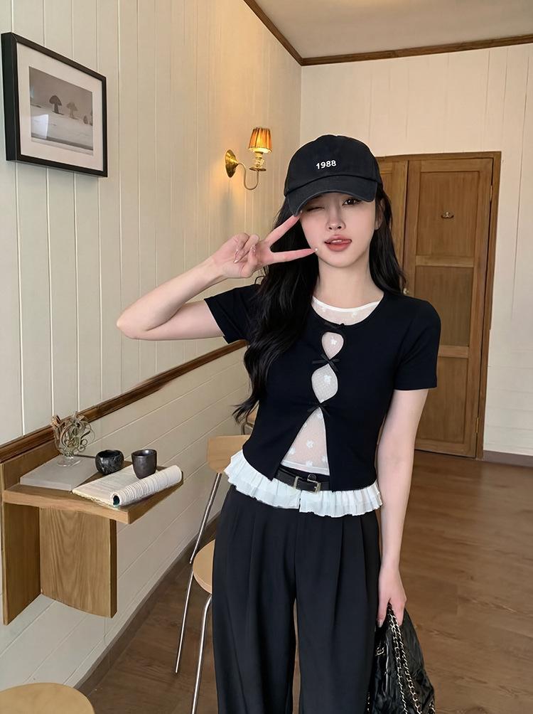 

Plus Size Women s Dark Style Korean Short Sleeve Mesh Top L