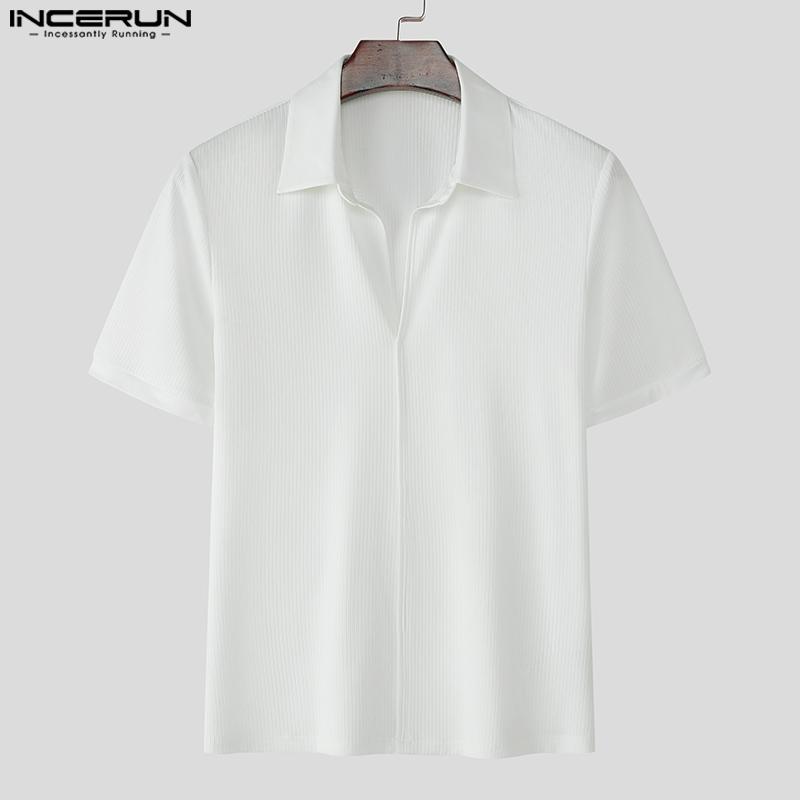 INCERUN T-shirts Tops Décontractés Ajustés à Manches Courtes et Col Revers pour Hommes