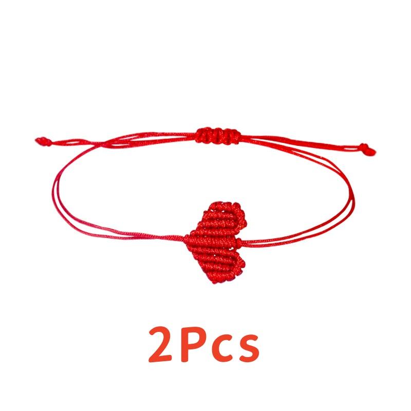 2Pcs Valentine'S Day Heart Shaped Bracelet For Women Men Handwoven Couple Best Friend Red Rope Romantic Love Bracelet Gifts