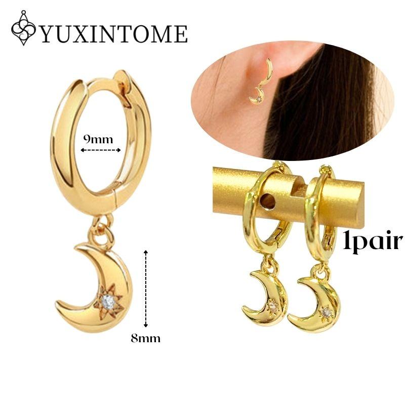 YUXINTOME 925 Silver Ear Needle Zircon Hoop gold Earrings For Women Square Plate Pendant Cutout Heart Earrings Fashion Jewelry