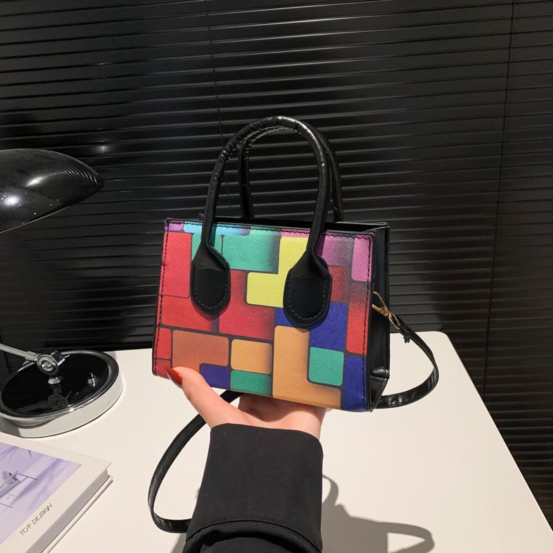 Trendy Street Style Color Block Pu Shoulder Bag Fashionable Spring Handbag