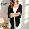 Casual Daily Shoulder Cover Hollow Knitted Shawl for Women Soft Polyester Cloak Wrap with Fashion Dresses Ruffled Cuffs Breathable Sun Protection