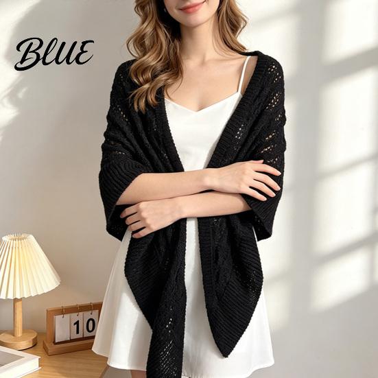 Casual Daily Shoulder Cover Hollow Knitted Shawl for Women Soft Polyester Cloak Wrap with Fashion Dresses Ruffled Cuffs Breathable Sun Protection