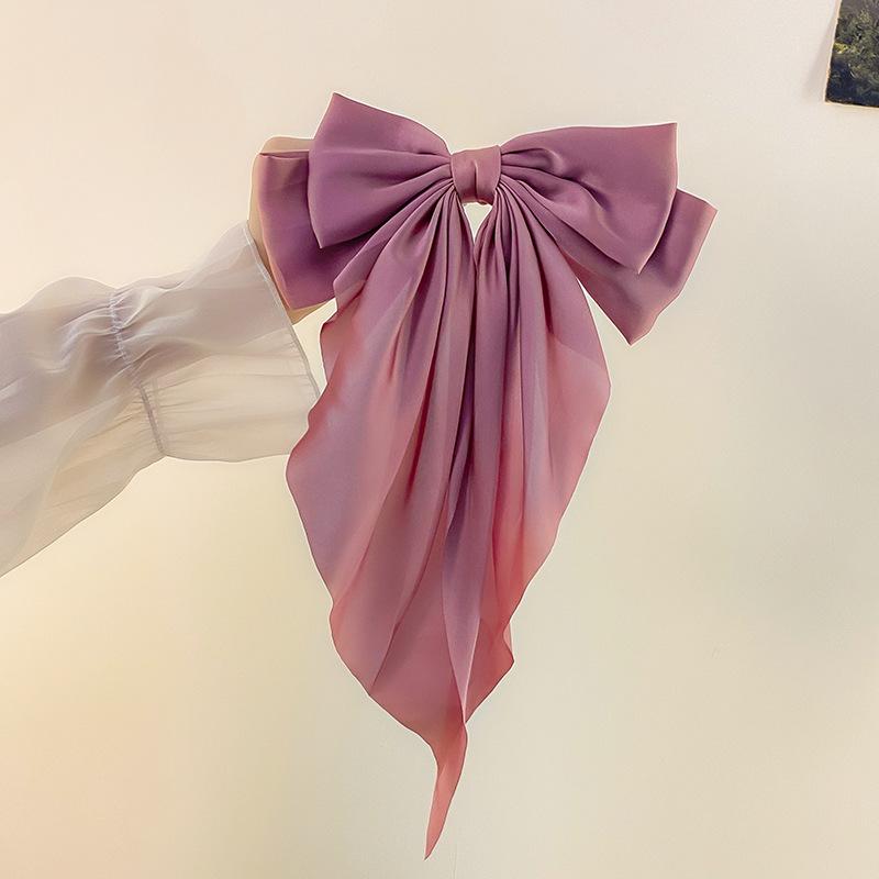 Elegant Bow Ribbon Hair Clip Fashion Simple Solid Satin Spring Clip Hair Pin Retro Headband with Clips Girls Hair Accessories