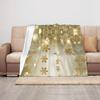 Golden Snowflake Flannel Throw Blanket Shimmer Bokeh Warm Soft Blanket for Christmas Home Bedroom Sofa Holiday Decor