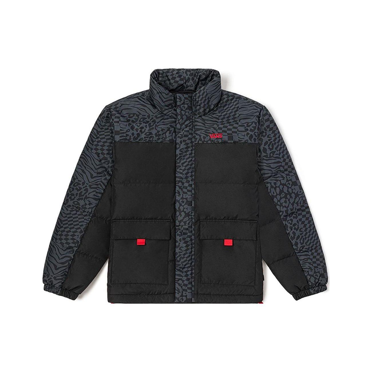 Vans Black and Grey Leopard Print Patchwork Stand Collar Workwear Insulated Puffer Jacket VN0A7YJIBLK XL