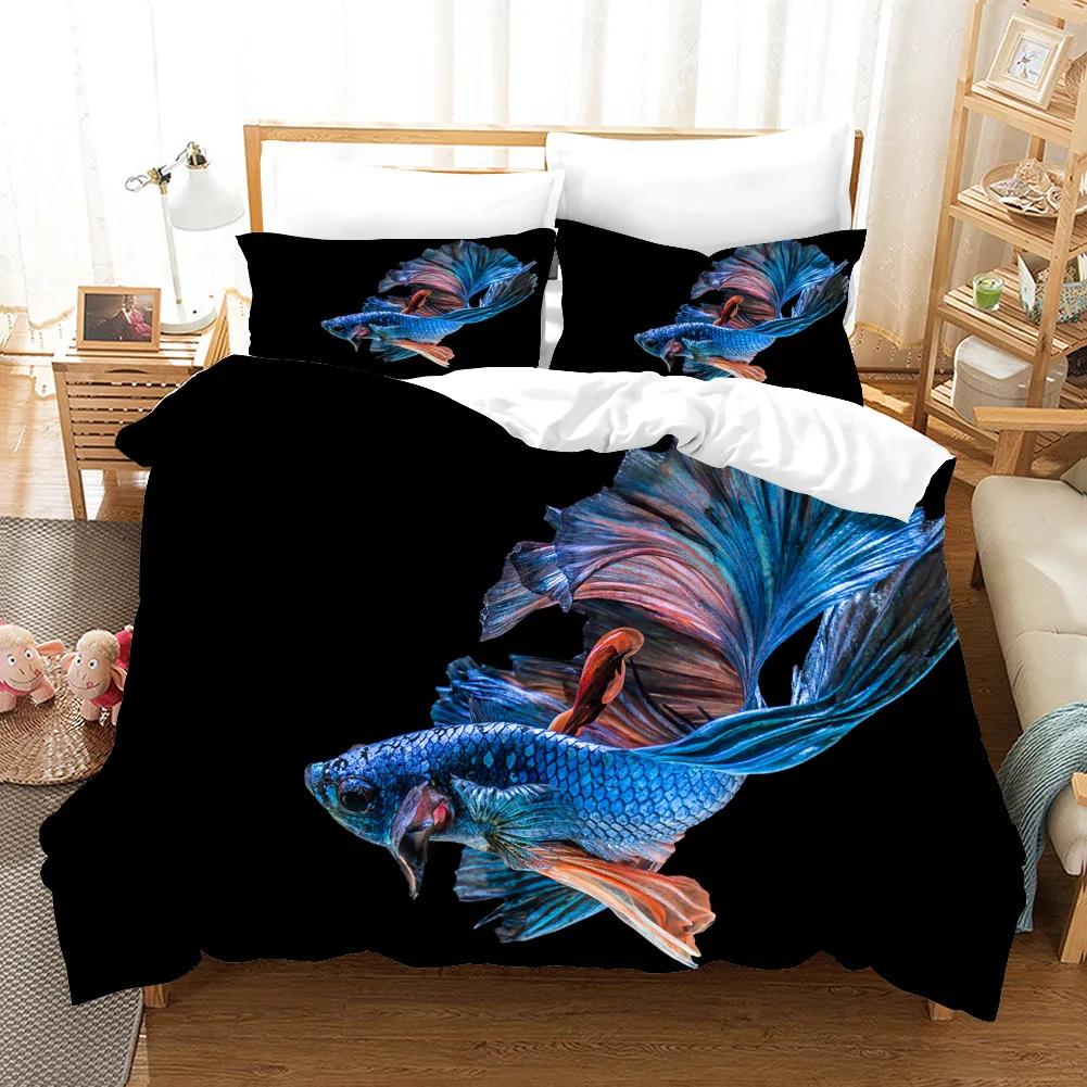 Japanese Duvet Cover Koi Carp Couple Swimming Cherry Blossom Branch Culture Design For Bedroom Decorative Orange Grey Women Men