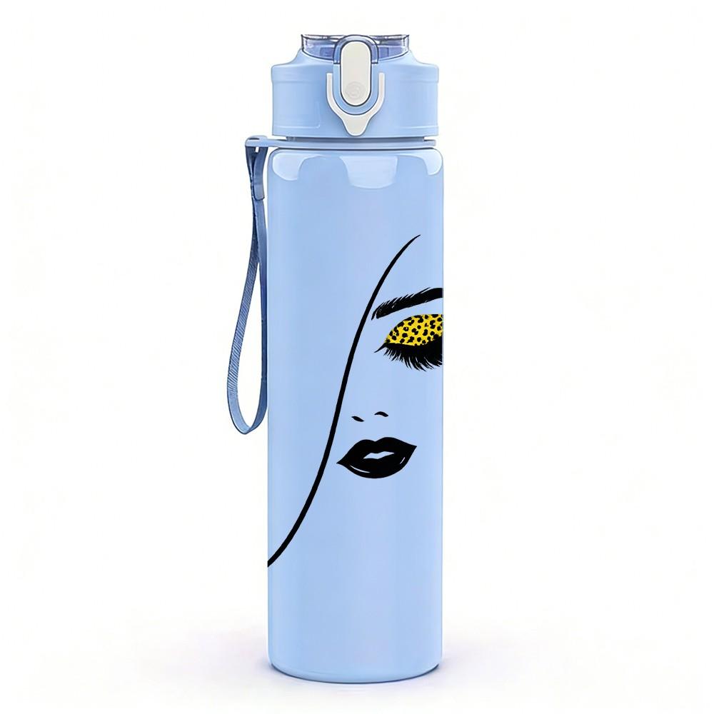 1PC Minimal Woman Face Line Sketch Print 750ml Color Plastic Sports Water Bottle Leakproof Flip Straw Lid Suitable for Sports Office Home Use