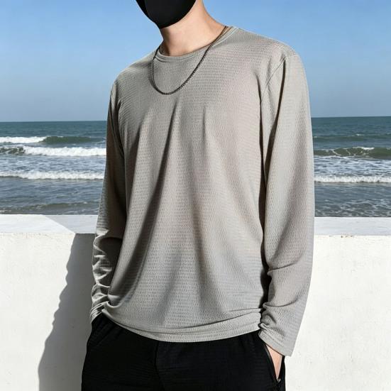 T-shirt da Uomo a Maniche Lunghe in Rete Traspirante Rinfrescante Vestibilità Larga Estiva T-shirt Protezione Solare per Sport Vacanza Strada